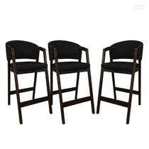 Kit 3 Banquetas Alta para Bancada de Cozinha Ravena Madeira Maciça Capuccino Sintético Preto CCS