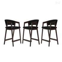 Kit 3 Banquetas Alta para Bancada de Cozinha Ravena Madeira Maciça Capuccino Suede Preto CCS