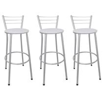Kit 3 Banquetas Alta Prata com Assento Branco Fortmix Kit 3 Banquetas Alta Prata com Assento Branco Fortmix