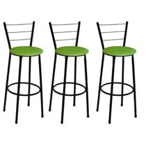 Kit 3 Banquetas Alta Preta com Encosto Assento Verde Jaddi