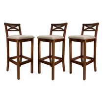 Kit 3 Banquetas Alta X Estofada 38x103Cm Ilha Encosto Madri Madeira Maciça Castanho Suede Bege CCS Kit 3 Banquetas Alta X Estofada 38x103Cm Ilha Encosto Madri Madeira Maciça Castanho Suede Bege CCS