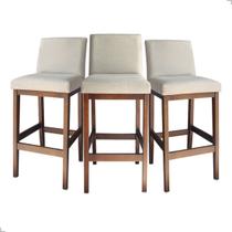 Kit 3 Banquetas Altas 70cm Gold Montada Estofadas com Encosto Linho Madeira Maciça para Cozinha Bancada Gourmet Bistrô Americana Ilha Kit 3 Banquetas Altas 70cm Gold Montada Estofadas com Encosto Linho Madeira Maciça para Cozinha Bancada Gourmet Bistrô Americana Ilha
