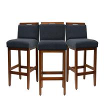 Kit 3 Banquetas Altas 75cm Cozinha De Madeira Maciça Estofada Com Encosto Bancada Americana Área Gourmet Linho Kit 3 Banquetas Altas 75cm Cozinha De Madeira Maciça Estofada Com Encosto Bancada Americana Área Gourmet Linho