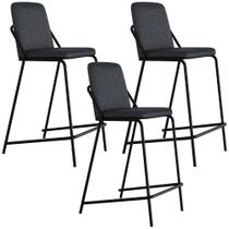 Kit 3 Banquetas Altas C01 Assento em Linho Grafite com Encosto Preto Lyam Decor Kit 3 Banquetas Altas C01 Assento em Linho Grafite com Encosto Preto Lyam Decor