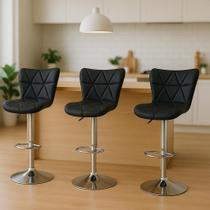 Kit 3 Banquetas Altas Com Encosto Alto Estofado Para Cozinha Americana Bancada Ilha Formiga Preta Kit 3 Banquetas Altas Com Encosto Alto Estofado Para Cozinha Americana Bancada Ilha Formiga Preta