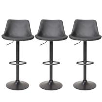 Kit 3 Banquetas Altas Com Encosto Alto Estofado Para Cozinha Americana Ilha Bancada Roma Preta Kit 3 Banquetas Altas Com Encosto Alto Estofado Para Cozinha Americana Ilha Bancada Roma Preta