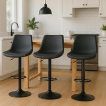 Kit 3 Banquetas Altas Com Encosto Alto Estofado Para Cozinha Americana Ilha Bancada Roma Preta Kit 3 Banquetas Altas Com Encosto Alto Estofado Para Cozinha Americana Ilha Bancada Roma Preta