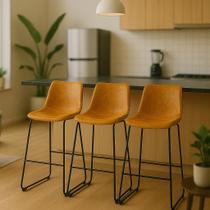 Kit 3 Banquetas Altas Com Encosto Alto Estofado Para Cozinha Bancada Ilha Brusque Munich Caramelo Kit 3 Banquetas Altas Com Encosto Alto Estofado Para Cozinha Bancada Ilha Brusque Munich Caramelo