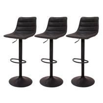 Kit 3 Banquetas Altas Com Encosto Alto Estofados Giratória Para Cozinha Barbacena Essen Preto Luxo