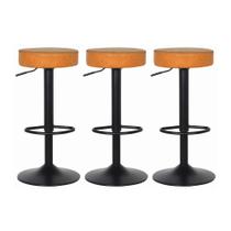 Kit 3 Banquetas Altas Com Encosto Baixo Estofado Para Cozinha Pub Bancada Ilha Luxo Viena Caramelo Kit 3 Banquetas Altas Com Encosto Baixo Estofado Para Cozinha Pub Bancada Ilha Luxo Viena Caramelo