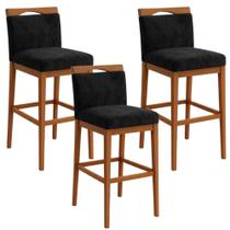 Kit 3 Banquetas Altas Cozinha Gourmet Conforto em Suede Preto Black House Decor Kit 3 Banquetas Altas Cozinha Gourmet Conforto em Suede Preto Black House Decor