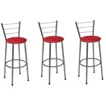 Kit 3 Banquetas Altas Cromada com Encosto Assento Vermelho Jaddi Moveis Kit 3 Banquetas Altas Cromada com Encosto Assento Vermelho Jaddi Moveis