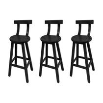 Kit 3 Banquetas Altas de Madeira com Encosto Girafa Preto Kit 3 Banquetas Altas de Madeira com Encosto Girafa Preto