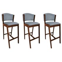 Kit 3 Banquetas Altas de Madeira Maciça Ana em Linho Premium Cor:Cinza LinhoCor da Estrutura:Mel