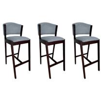 Kit 3 Banquetas Altas de Madeira Maciça Ana em Linho Premium