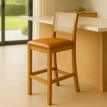 Kit 3 Banquetas Altas de Telinha Assento Estofado Couro Pu Caramelo Rubi Madeira Maciça Mel Kit 3 Banquetas Altas de Telinha Assento Estofado Couro Pu Caramelo Rubi Madeira Maciça Mel