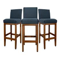 Kit 3 Banquetas Altas Estofada Encosto Tecido Linho Madeira Eucalipto Cozinha Bistrô Bancada Gourmet Americana Kit 3 Banquetas Altas Estofada Encosto Tecido Linho Madeira Eucalipto Cozinha Bistrô Bancada Gourmet Americana