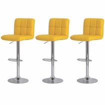 Kit 3 Banquetas Altas Estofadas Com Encosto Confortável Para Bar Balcão Bancada Bistro Cozinha Gomos Preto