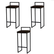 Kit 3 Banquetas Altas Estofadas Suede Pietra Base Preta
