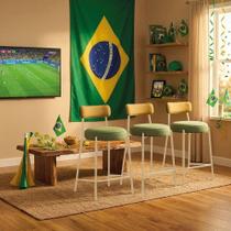 Kit 3 Banquetas Altas Londres Napoli Hidrorepelente Base Aço Verde e Amarelo D'Rossi Kit 3 Banquetas Altas Londres Napoli Hidrorepelente Base Aço Verde e Amarelo D'Rossi