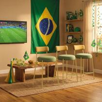 Kit 3 Banquetas Altas Londres Napoli Hidrorepelente Base Fixa Verde e Amarelo D'Rossi Kit 3 Banquetas Altas Londres Napoli Hidrorepelente Base Fixa Verde e Amarelo D'Rossi