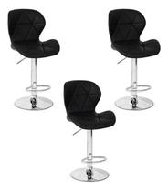Kit 3 Banquetas Altas Para Bar Cozinha Slim Formiga Lille Cromado Preto