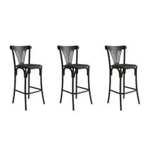 Kit 3 Banquetas Altas Paris em Aço Preto para Cozinha e Bancada Gourmet com Assento material sintético - Preto Kit 3 Banquetas Altas Paris em Aço Preto para Cozinha e Bancada Gourmet com Assento material sintético - Preto