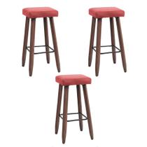Kit 3 Banquetas Altas Quadradas Pés Madeira Modelo Paris