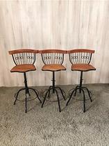 Kit 3 Banquetas Altas Reguláveis Ferro e Madeira Bancada 80cm - Minas Artesanato