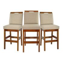 Kit 3 Banquetas Baixa 60cm Para Cozinha De Madeira Maciça Estofada Com Encosto Para Bancada Americana E Área Gourmet Kit 3 Banquetas Baixa 60cm Para Cozinha De Madeira Maciça Estofada Com Encosto Para Bancada Americana E Área Gourmet