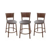 KIT 3 Banquetas Baixa Encapada Junco ARGILA Area Gourmet