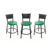 KIT 3 Banquetas Baixa Encapada Junco PRETO Bar Bistro Cozinha