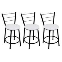 Kit 3 Banquetas Baixas Preta com Encosto Assento Branco
