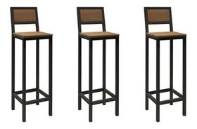 Kit 3 Banquetas Bancos Alta Para Bancada De Cozinha - Aço e Madeira Kit 3 Banquetas Bancos Alta Para Bancada De Cozinha - Aço e Madeira