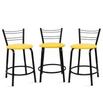 Kit 3 Banquetas Bancos Baixa 45cm Flórida Estrutura Preta Mesa Bistrô Cozinha Americana, Bar, Bancada, Área Gourmet