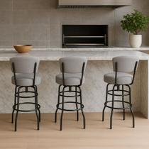 Kit 3 Banquetas Bar Bancada Média Altura 65cm Preta Giratória Encosto estofado Assento Luxo em Linho