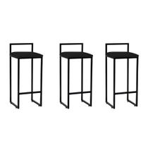 Kit 3 Banquetas Bar Cozinha Bistrô Altas em Aço Industrial Dori Preta Assento Suede Preto Kit 3 Banquetas Bar Cozinha Bistrô Altas em Aço Industrial Dori Preta Assento Suede Preto