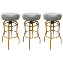 Kit 3 Banquetas Bar Giratória cor Dourado fosco assento cinza Altura 74cm
