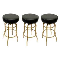 Kit 3 Banquetas Bar Giratória cor Dourado fosco assento preto Altura 74cm