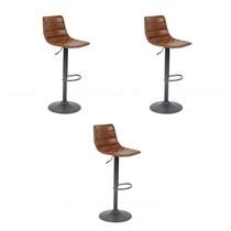 Kit 3 Banquetas Barbacena Marrom PU Base Disco
