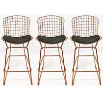 Kit 3 Banquetas BERTOIA cobre assento preto altura 70cm - Poltronas do Sul
