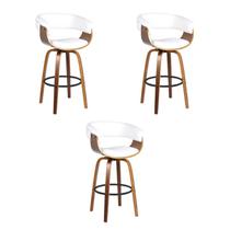 Kit 3 Banquetas Betim Branca PU Base Madeira