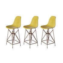 Kit 3 Banquetas Bistrô Alta Eames Amarela Base Ferro Cobre Kit 3 Banquetas Bistrô Alta Eames Amarela Base Ferro Cobre