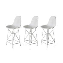 Kit 3 Banquetas Bistrô Alta Eames Branca Base Ferro Branco - Cor: Branco Kit 3 Banquetas Bistrô Alta Eames Branca Base Ferro Branco - Cor: Branco