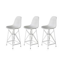 Kit 3 Banquetas Bistrô Alta Eames Branca Base Ferro Branco Kit 3 Banquetas Bistrô Alta Eames Branca Base Ferro Branco
