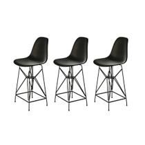 Kit 3 Banquetas Bistrô Alta Eames Eiffel Preta Base Ferro Preto Kit 3 Banquetas Bistrô Alta Eames Eiffel Preta Base Ferro Preto