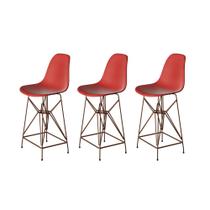 Kit 3 Banquetas Bistrô Alta Eames Vermelha Base Ferro Cobre