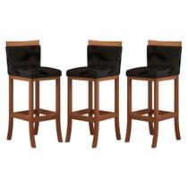 Kit 3 Banquetas Bistrô em Suede Preto para Cozinha Americana