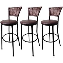 Kit 3 Banquetas Bistrô Hawaii Capuccino Assento Marrom Kit 3 Banquetas Bistrô Hawaii Capuccino Assento Marrom