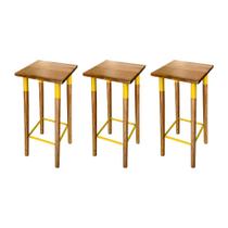 Kit 3 Banquetas Bistro Industrial Colors Ferro e Madeira Maciça - Amarela Kit 3 Banquetas Bistro Industrial Colors Ferro e Madeira Maciça - Amarela